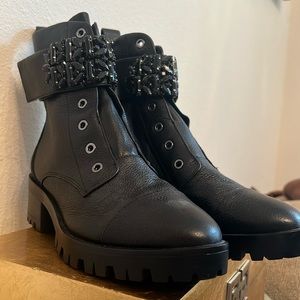 NWOT Black Moto Boots with Crystal Design